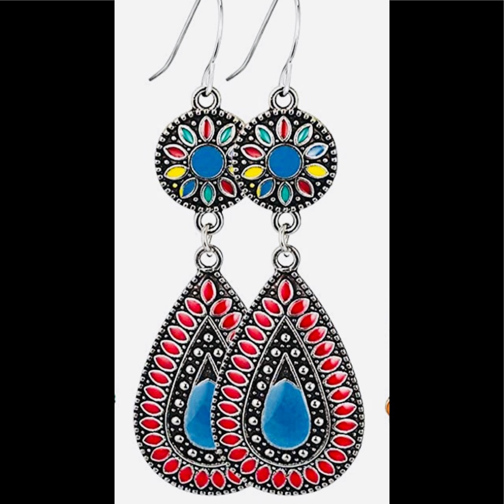 Blue & Red Boho Earrings